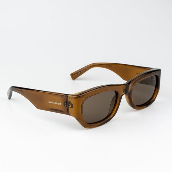 NEW Saint Laurent SL713 003 Transparent Brown Rectangle Unisex Sunglasses - Picture 1 of 11